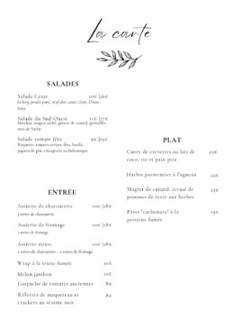Menu AGA Restaurant Partie 1